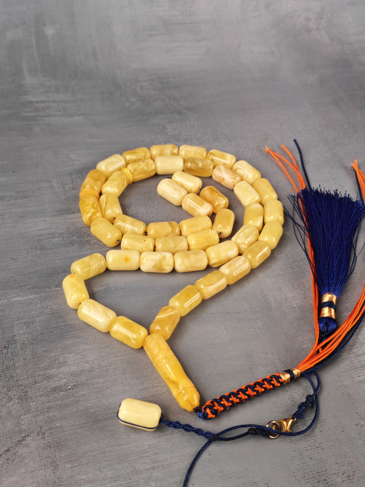 Tiger Baltic Amber Misbah | 45 Barrel Beads | 14 x 8.6mm | Butterscotch | 36.6g