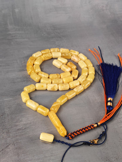Tiger Baltic Amber Misbah | 45 Barrel Beads | 14 x 8.6mm | Butterscotch | 36.6g