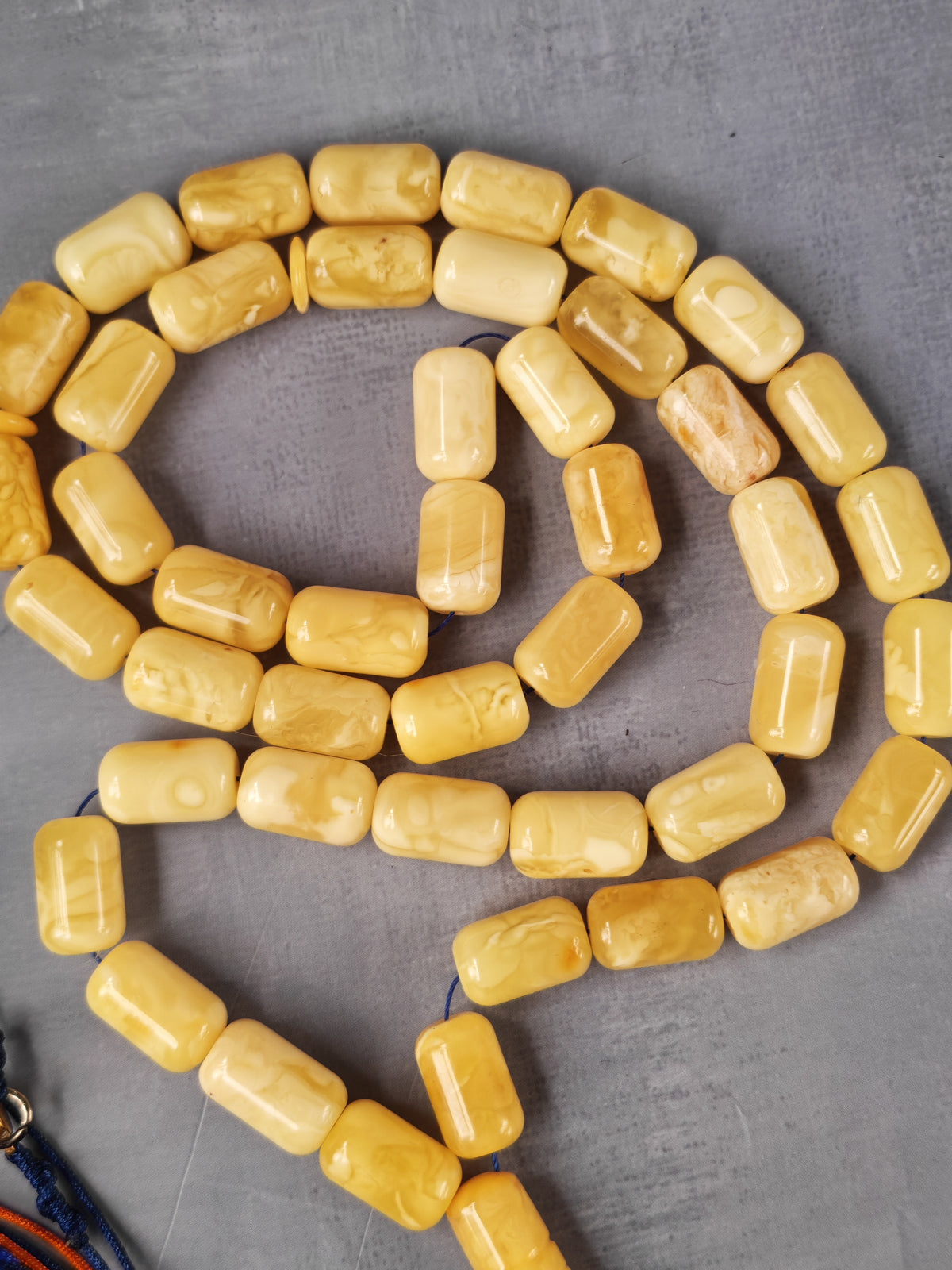 Tiger Baltic Amber Misbah | 45 Barrel Beads | 14 x 8.6mm | Butterscotch | 36.6g