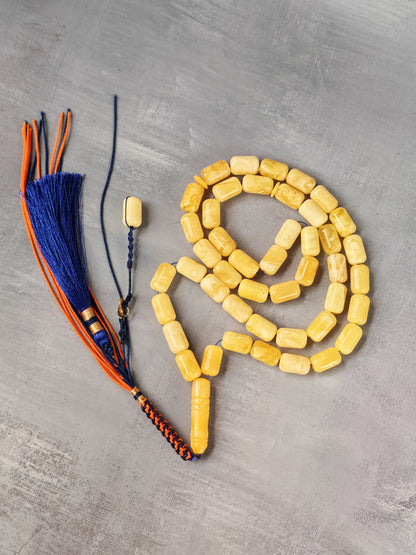 Tiger Baltic Amber Misbah | 45 Barrel Beads | 14 x 8.6mm | Butterscotch | 36.6g