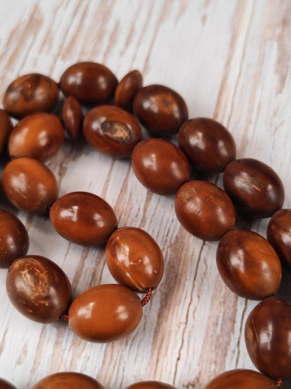 Antique Kokka Seed Wood Tasbih | 33 Olive Beads | Ottoman Egyptian | Antique Silver Tassel | 40.1g