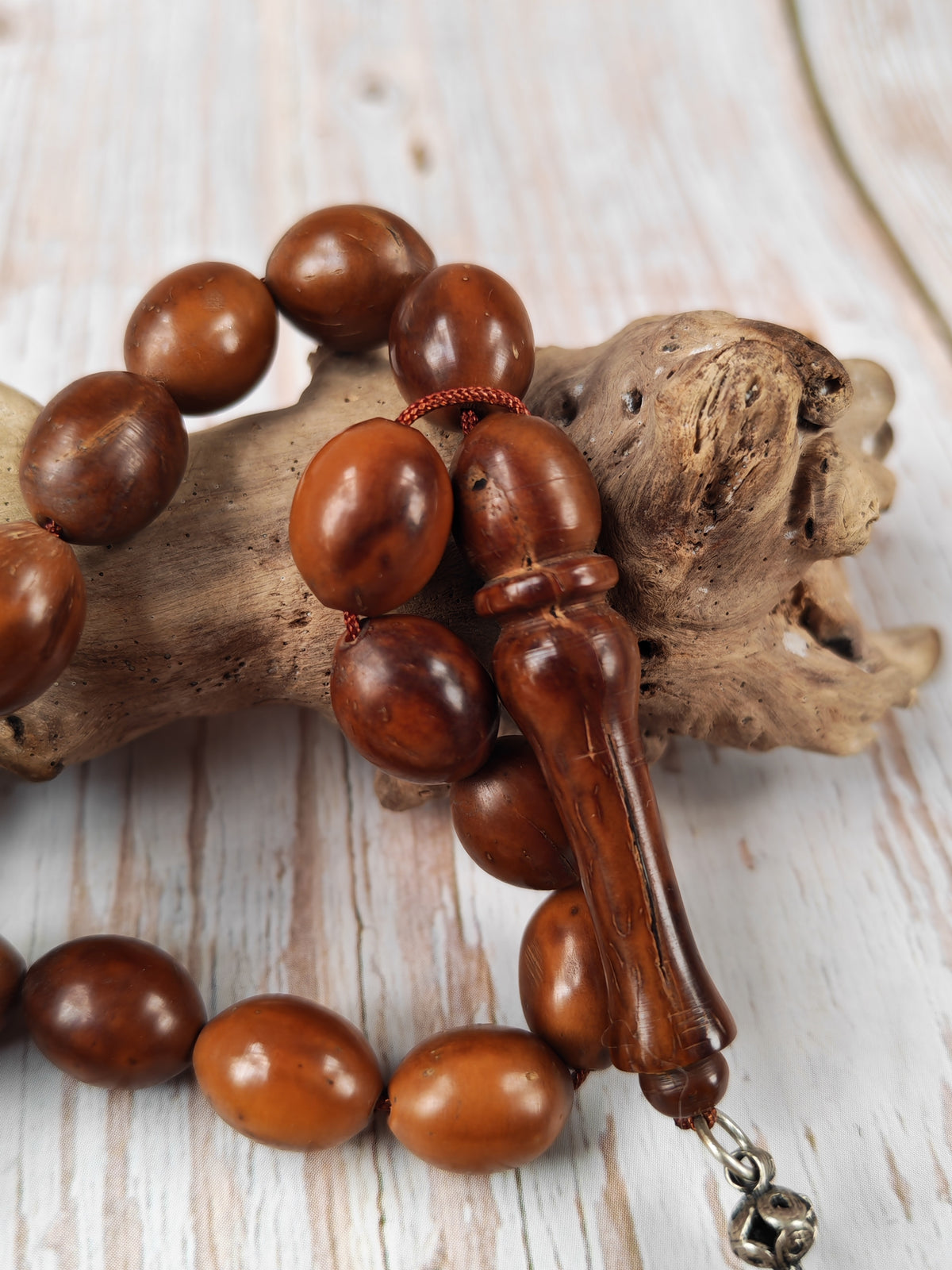 Antique Kokka Seed Wood Tasbih | 33 Olive Beads | Ottoman Egyptian | Antique Silver Tassel | 40.1g