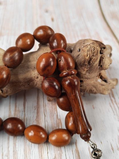 Antique Kokka Seed Wood Tasbih | 33 Olive Beads | Ottoman Egyptian | Antique Silver Tassel | 40.1g