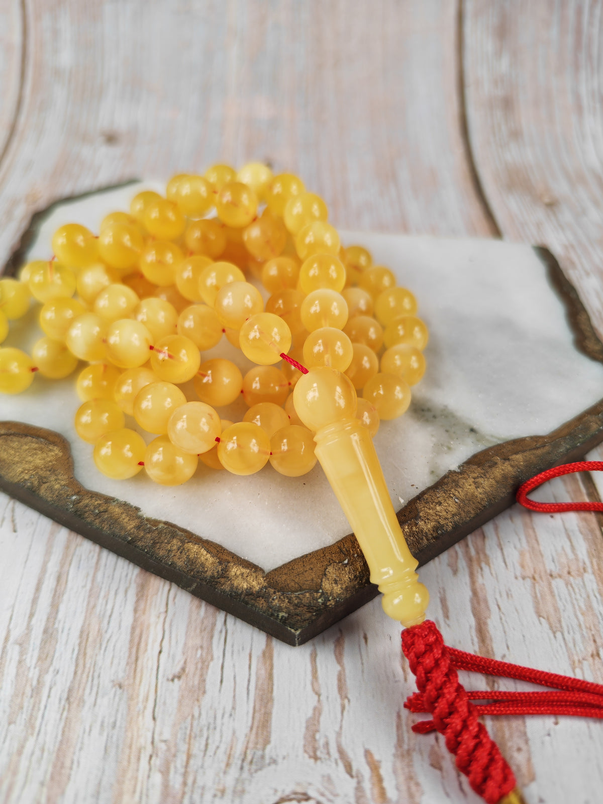 Natural Baltic Amber Rosary | 99 Round Beads | 8mm | White Patches | 33.2g | Half Half Pattern