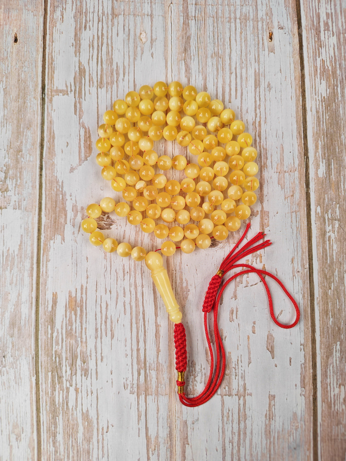 Natural Baltic Amber Rosary | 99 Round Beads | 8mm | White Patches | 33.2g | Half Half Pattern