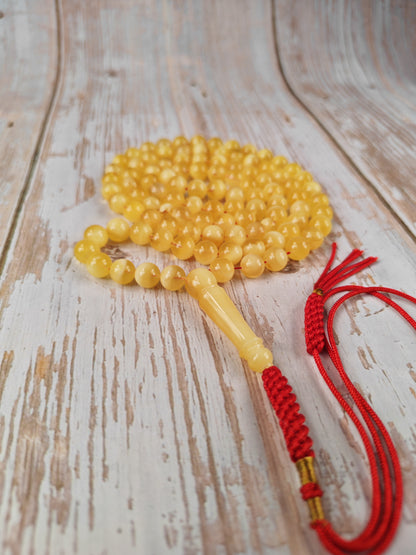 Natural Baltic Amber Rosary | 99 Round Beads | 8mm | White Patches | 33.2g | Half Half Pattern