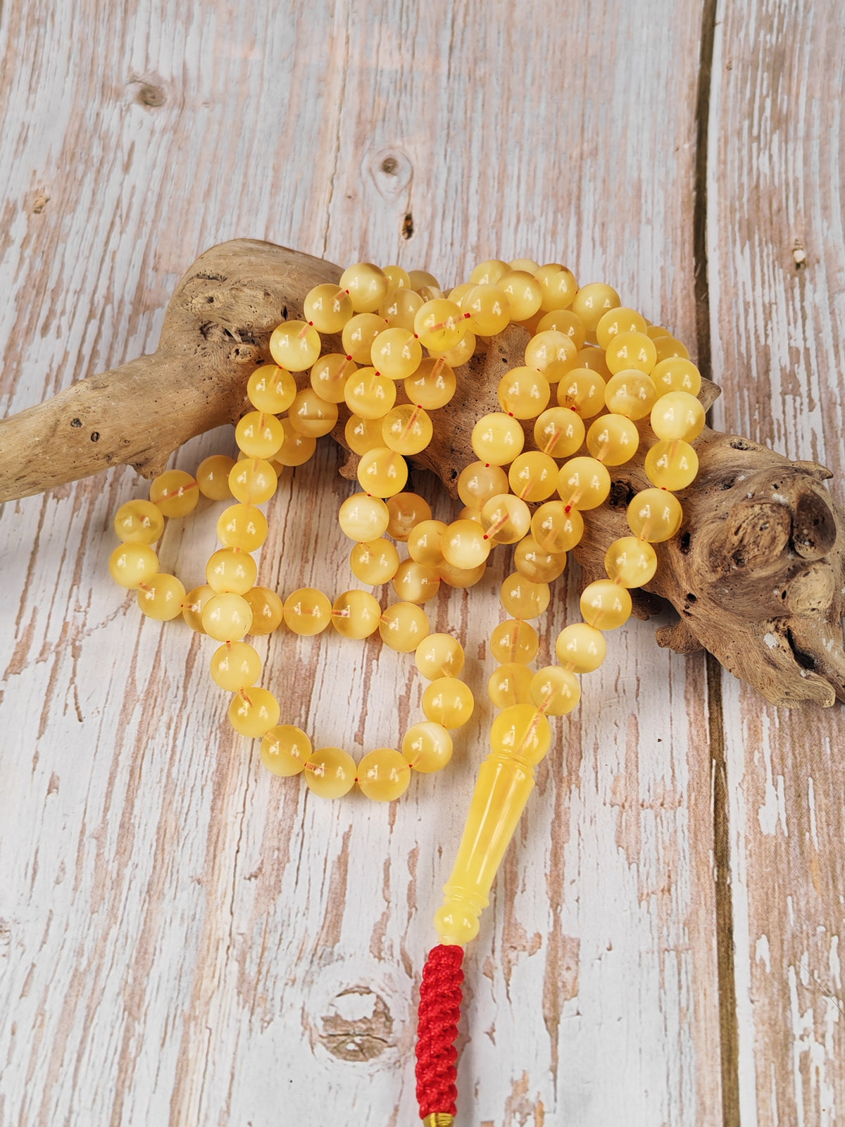 Natural Baltic Amber Rosary | 99 Round Beads | 8mm | White Patches | 33.2g | Half Half Pattern
