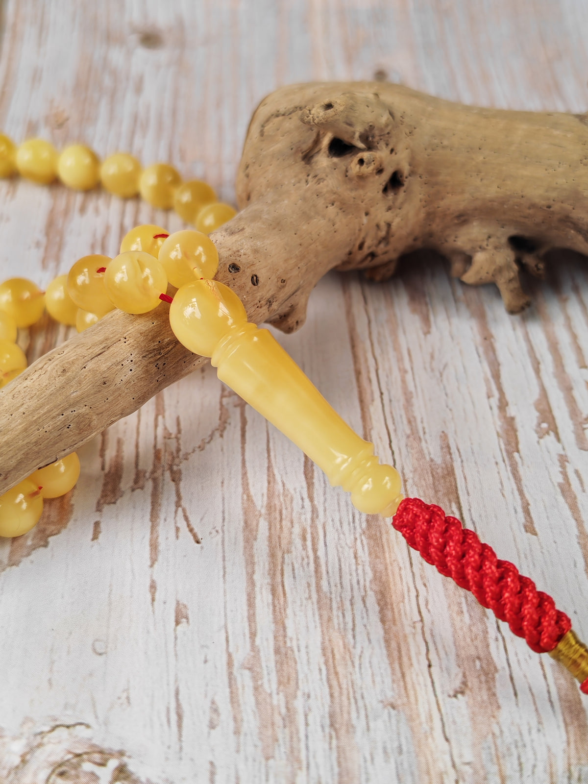Natural Baltic Amber Rosary | 99 Round Beads | 8mm | White Patches | 33.2g | Half Half Pattern