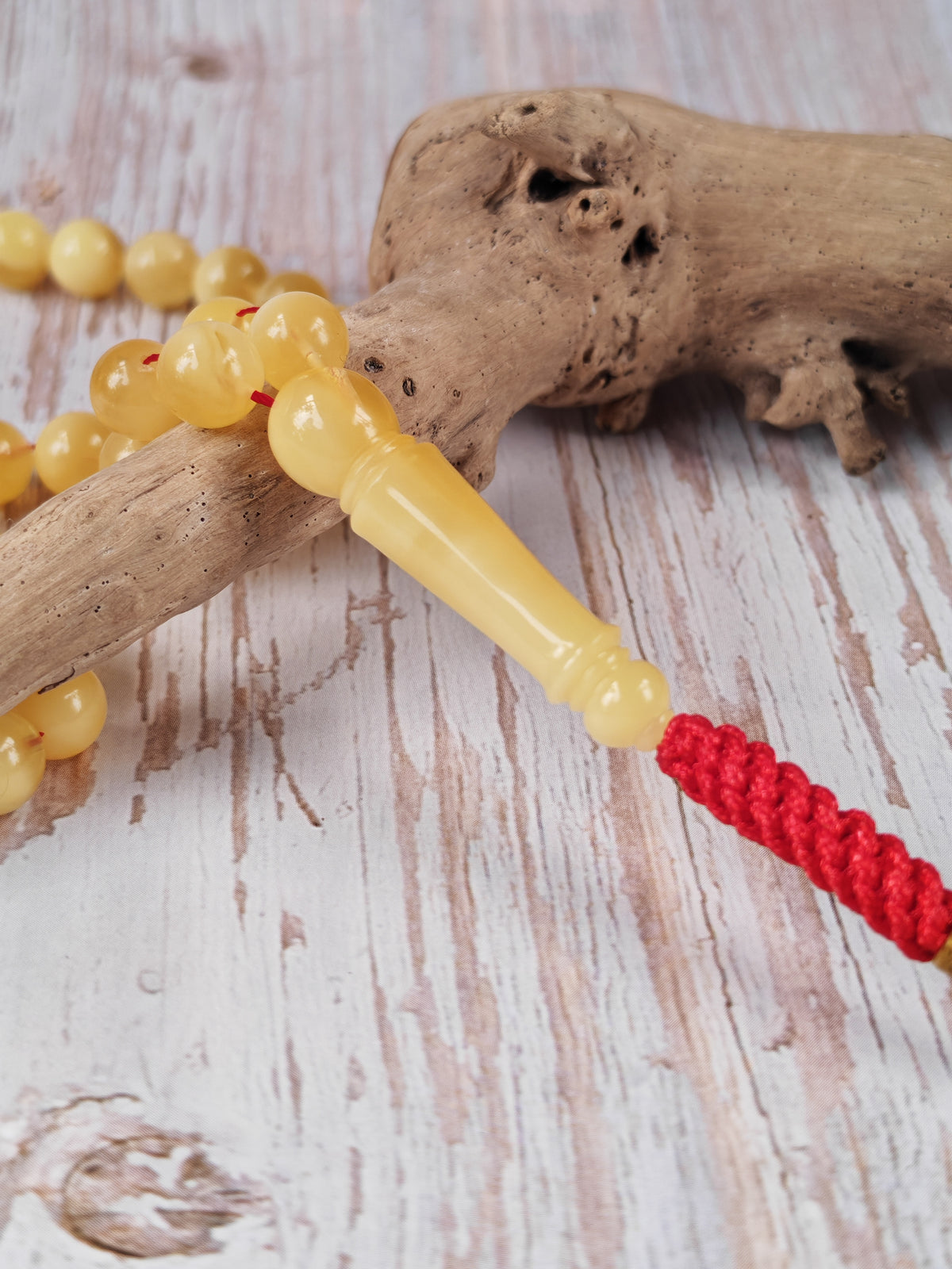 Natural Baltic Amber Rosary | 99 Round Beads | 8mm | White Patches | 33.2g | Half Half Pattern