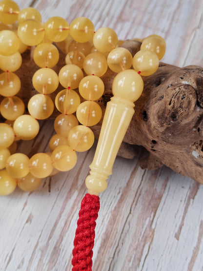 Natural Baltic Amber Rosary | 99 Round Beads | 8mm | White Patches | 33.2g | Half Half Pattern