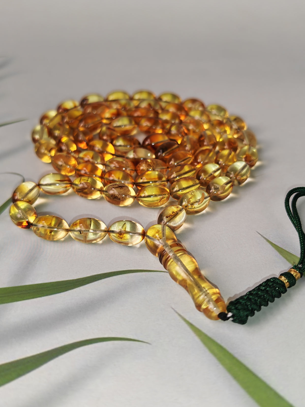 Raw Citron & Cognac Baltic Amber Rosary | 66 Olive Beads | 11.3 x 7.6mm | 26.4g