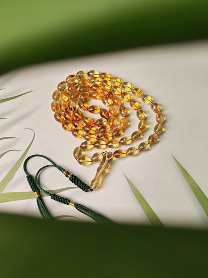 Raw Citron & Cognac Baltic Amber Rosary | 66 Olive Beads | 11.3 x 7.6mm | 26.4g