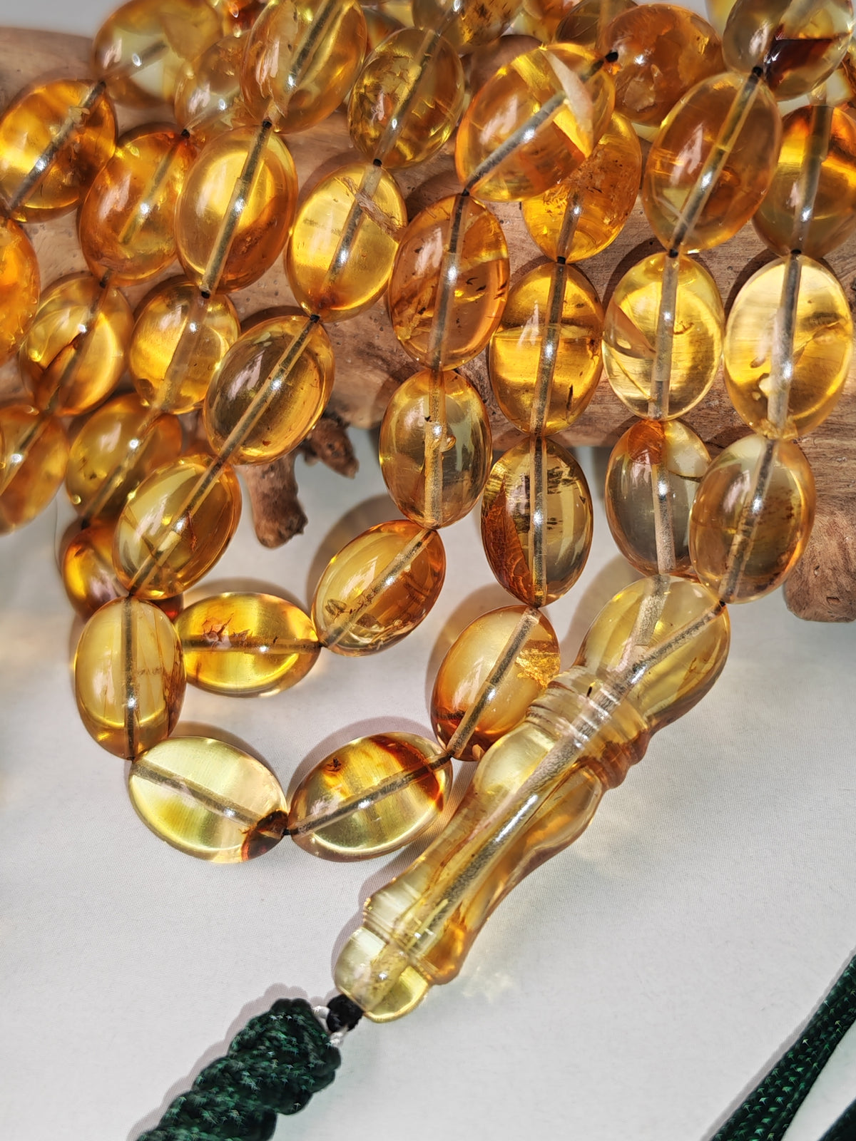 Raw Citron & Cognac Baltic Amber Rosary | 66 Olive Beads | 11.3 x 7.6mm | 26.4g