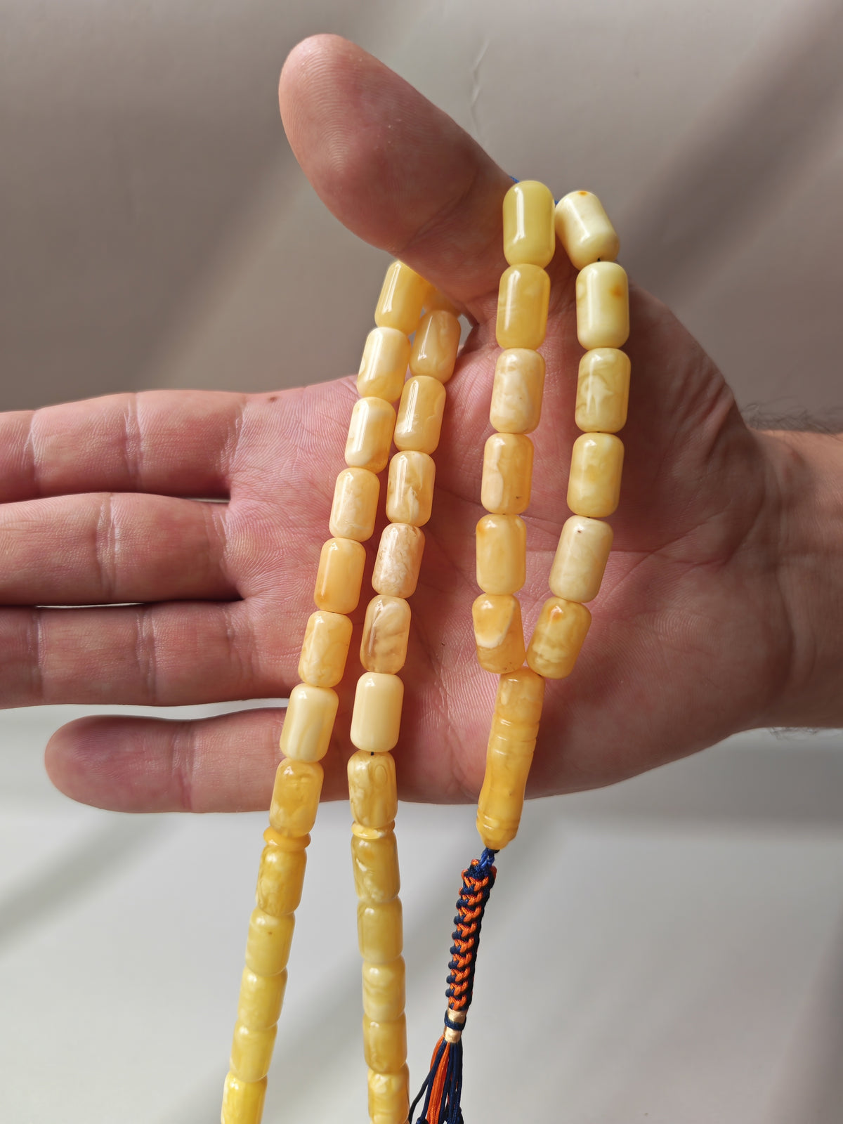 Tiger Baltic Amber Misbah | 45 Barrel Beads | 14 x 8.6mm | Butterscotch | 36.6g