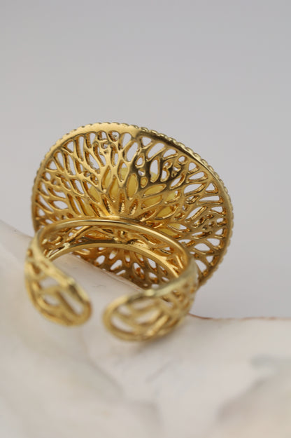 Supertree Ring with Royal White Amber and Cubic Zirconias in Gold Plated Silver