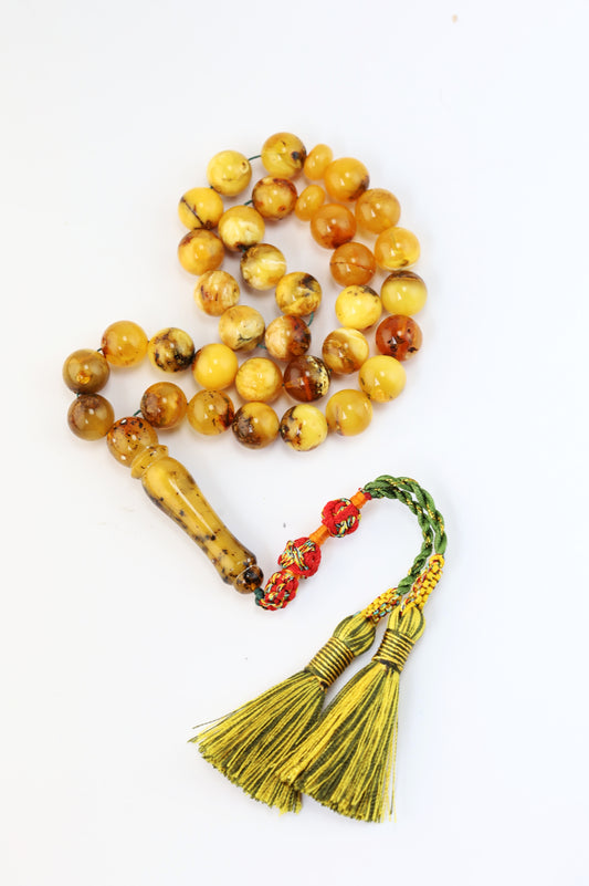 Unique Aged Natural Marble Raw Amber Misbah 33 Beads
