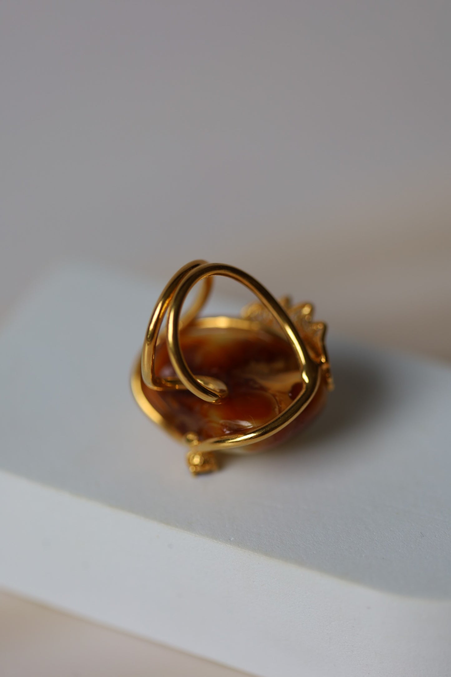 Natural Royal White Irregular Ring With Gold Plated Frame And Red Garnet