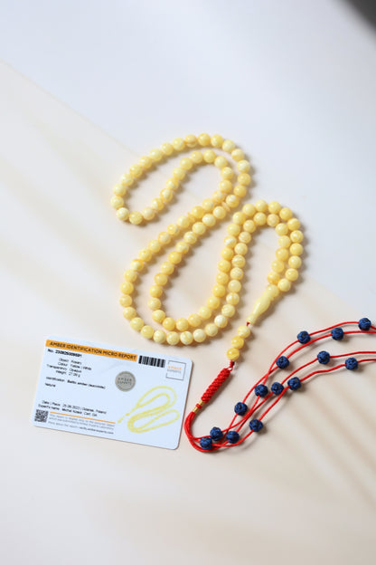 Natural Royal White Amber Rosary 7.5 mm with Certificate 99 beads