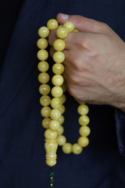 Natural Big Pure Butterscotch / Royal White Amber Rosary with Certificate / Tasbih