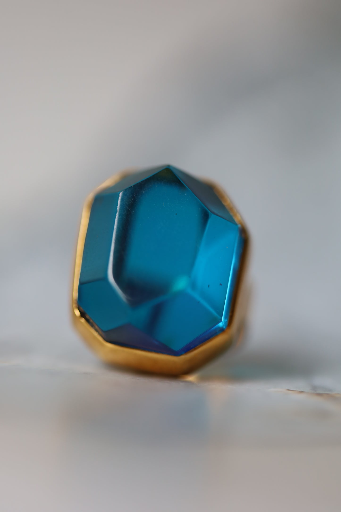 Irregular Blue Amber Ring in Gold Plated Silver