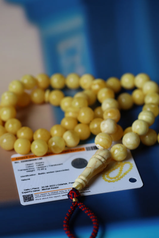 Royal White/ Honey/ Butterscotch Natural Amber Rosary with Certificate