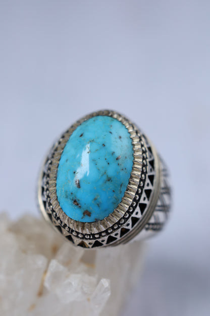Large Persian Turquoise Ring in 925 silver – Neyshabur Stone | Handcrafted