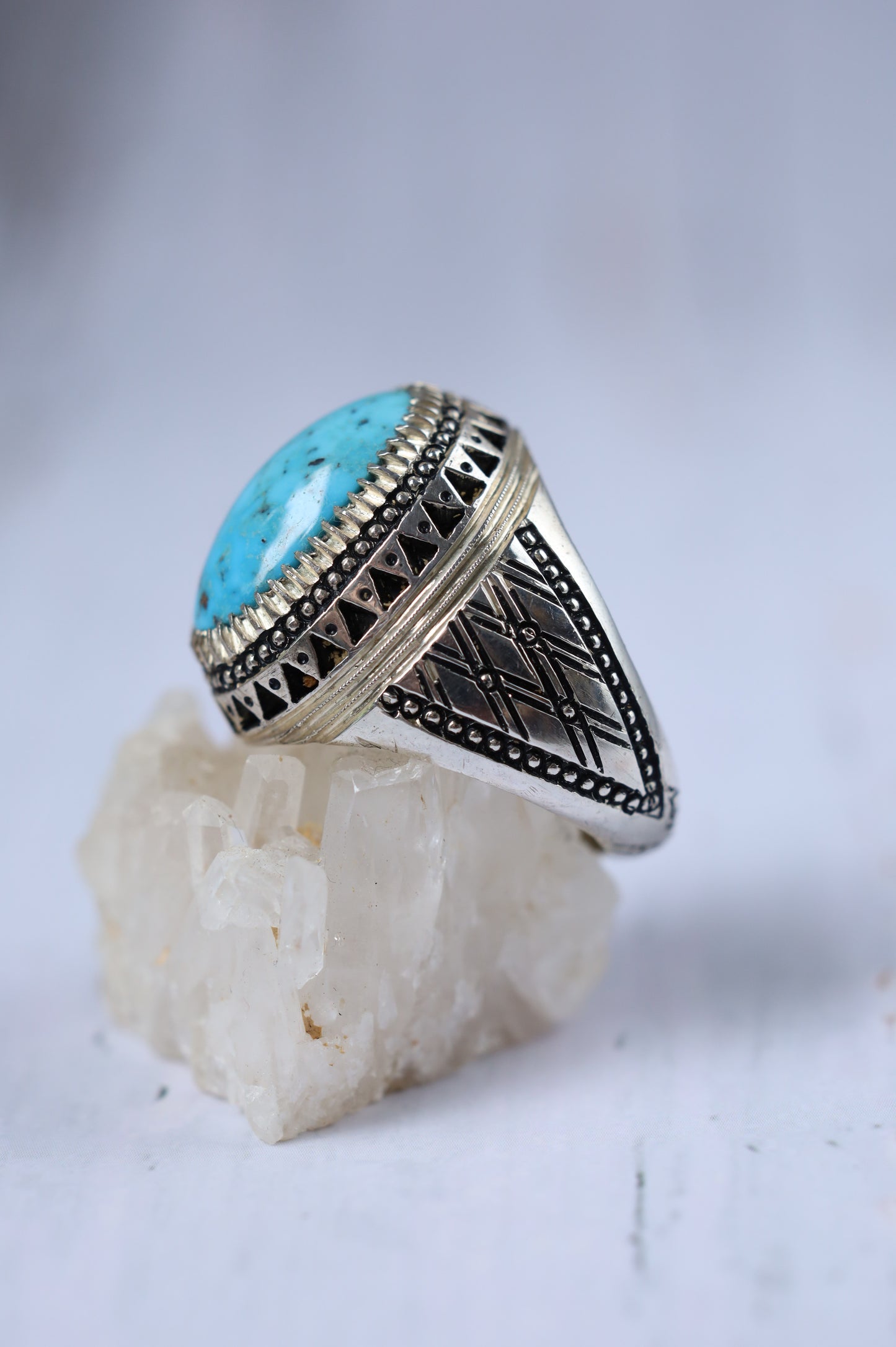 Large Persian Turquoise Ring in 925 silver – Neyshabur Stone | Handcrafted