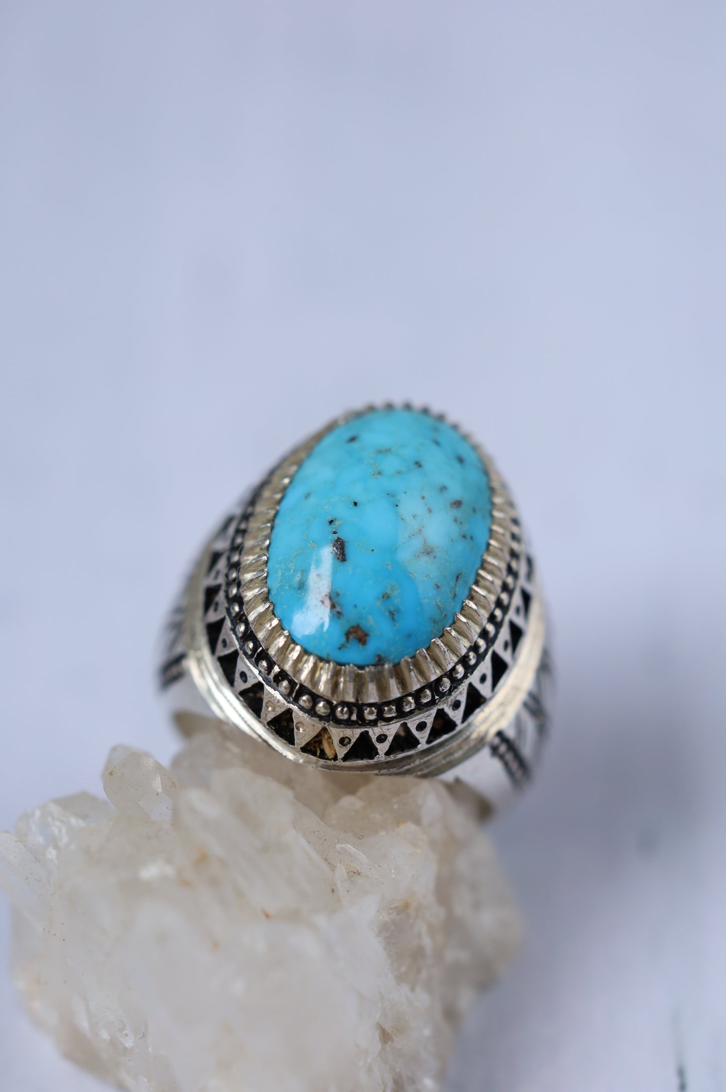 Large Persian Turquoise Ring in 925 silver – Neyshabur Stone | Handcrafted