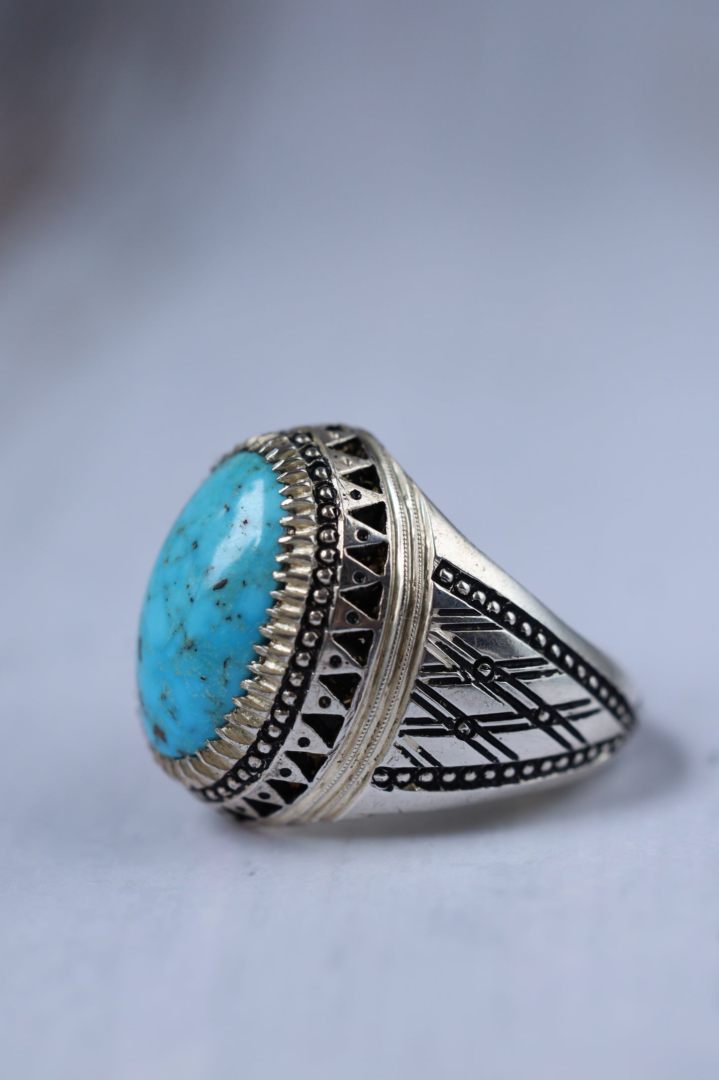 Large Persian Turquoise Ring in 925 silver – Neyshabur Stone | Handcrafted