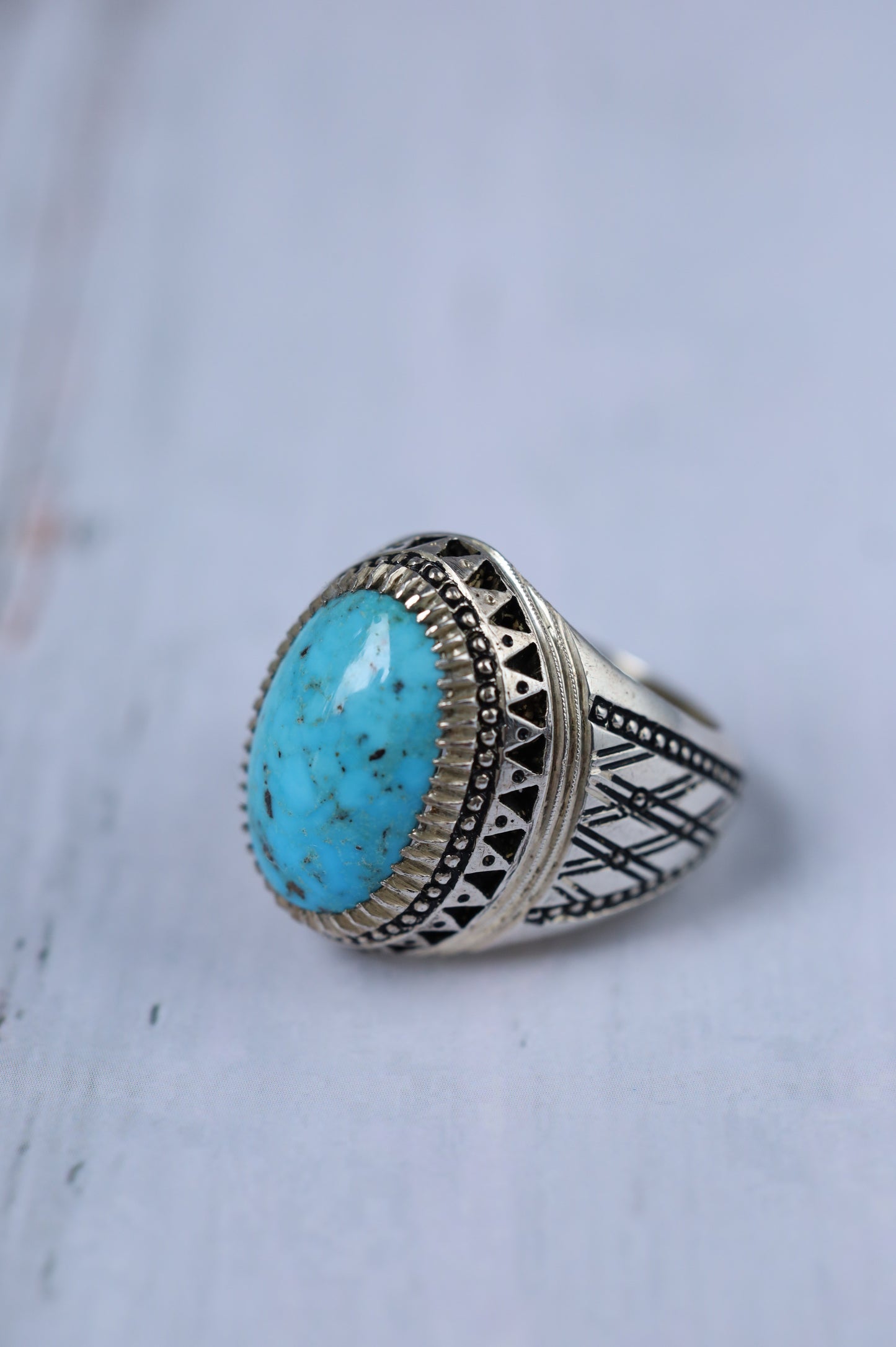Large Persian Turquoise Ring in 925 silver – Neyshabur Stone | Handcrafted