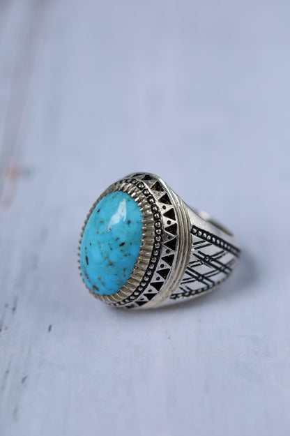 Large Persian Turquoise Ring in 925 silver – Neyshabur Stone | Handcrafted