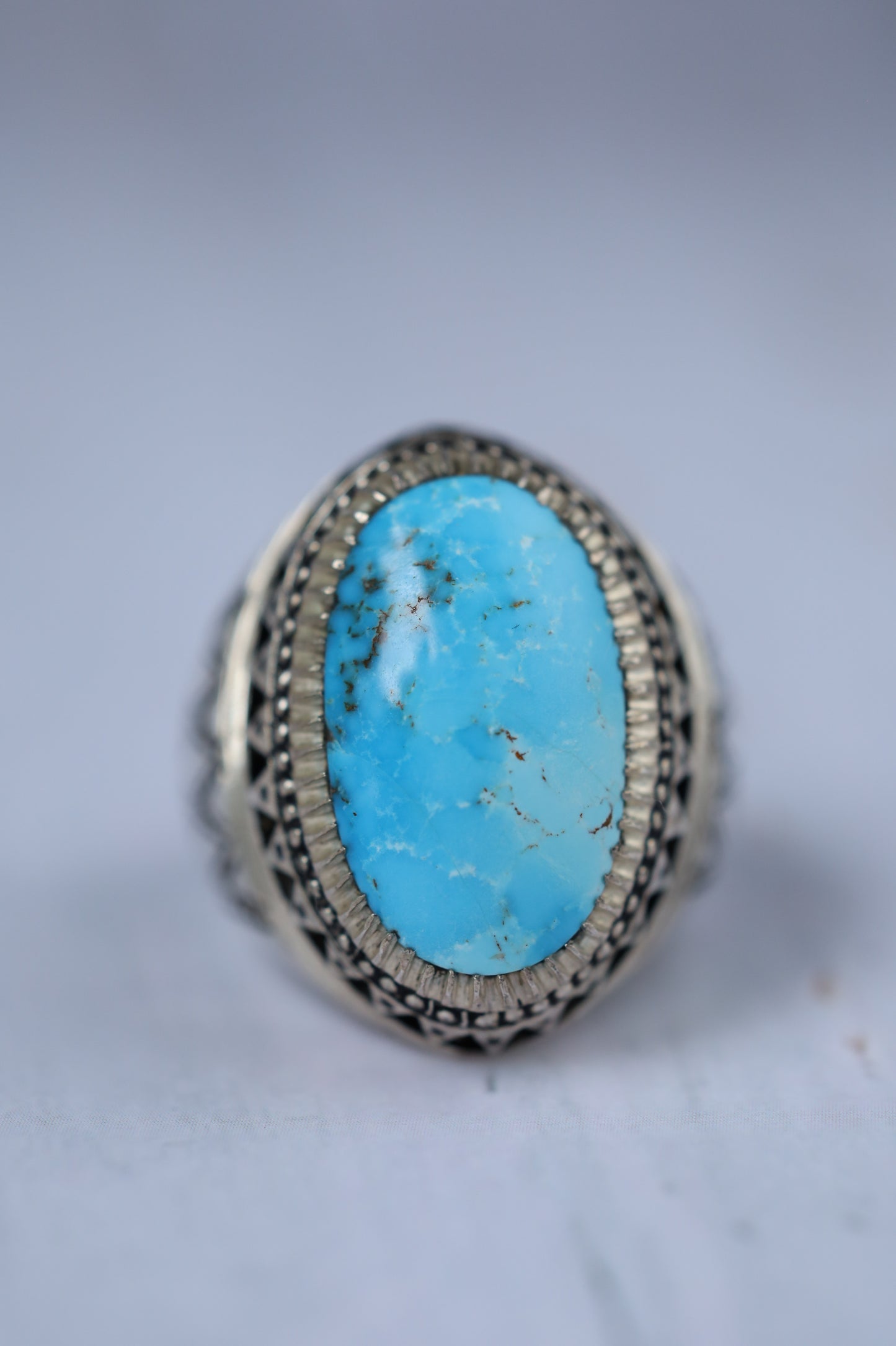 Large Persian Turquoise Ring in Silver – Neyshabur | Handcrafted by Rafiee