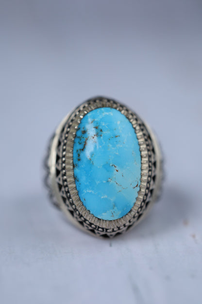 Large Persian Turquoise Ring in Silver – Neyshabur | Handcrafted by Rafiee