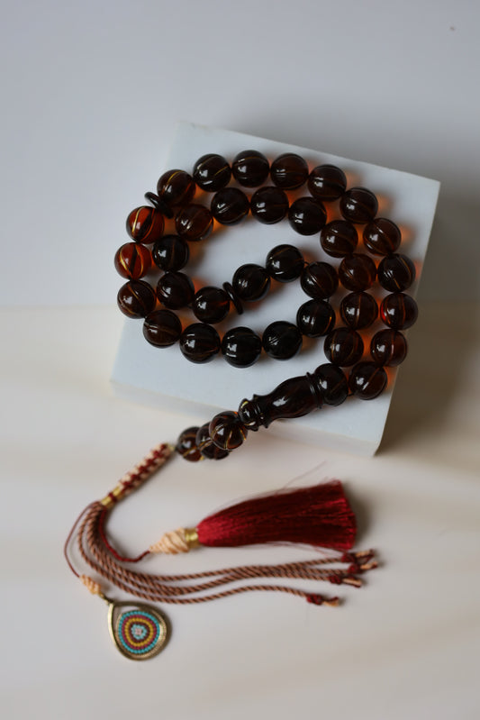 Cherry Amber Carved Rosary with Certificate