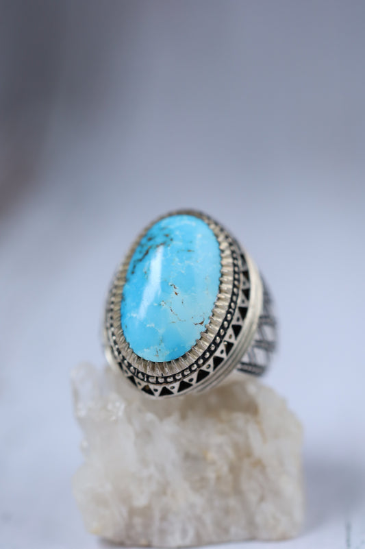 Large Persian Turquoise Ring in Silver – Neyshabur | Handcrafted by Rafiee