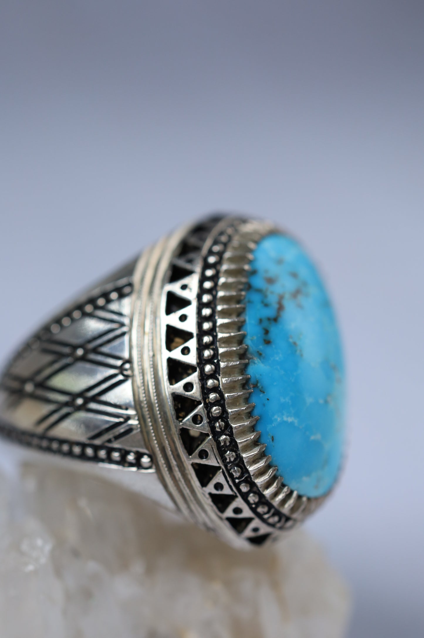 Large Persian Turquoise Ring in Silver – Neyshabur | Handcrafted by Rafiee