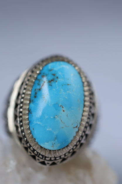 Large Persian Turquoise Ring in Silver – Neyshabur | Handcrafted by Rafiee