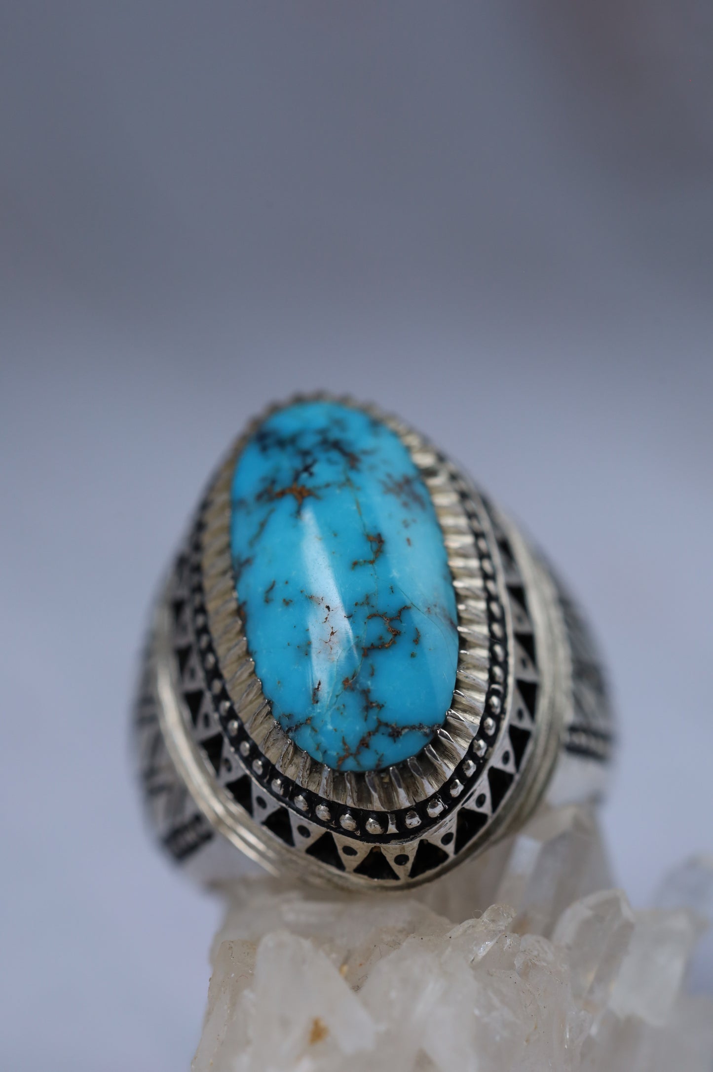 Persian Turquoise Ring – Neyshabur | Long Oval | 925 Silver