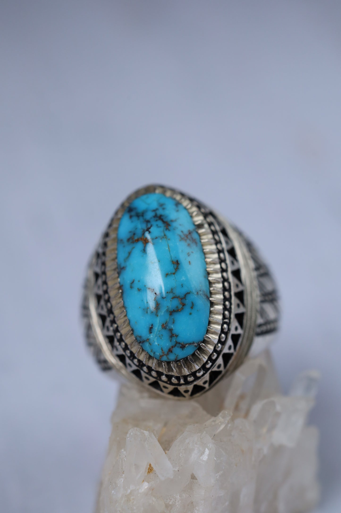 Persian Turquoise Ring – Neyshabur | Long Oval | 925 Silver