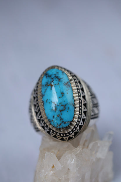Persian Turquoise Ring – Neyshabur | Long Oval | 925 Silver