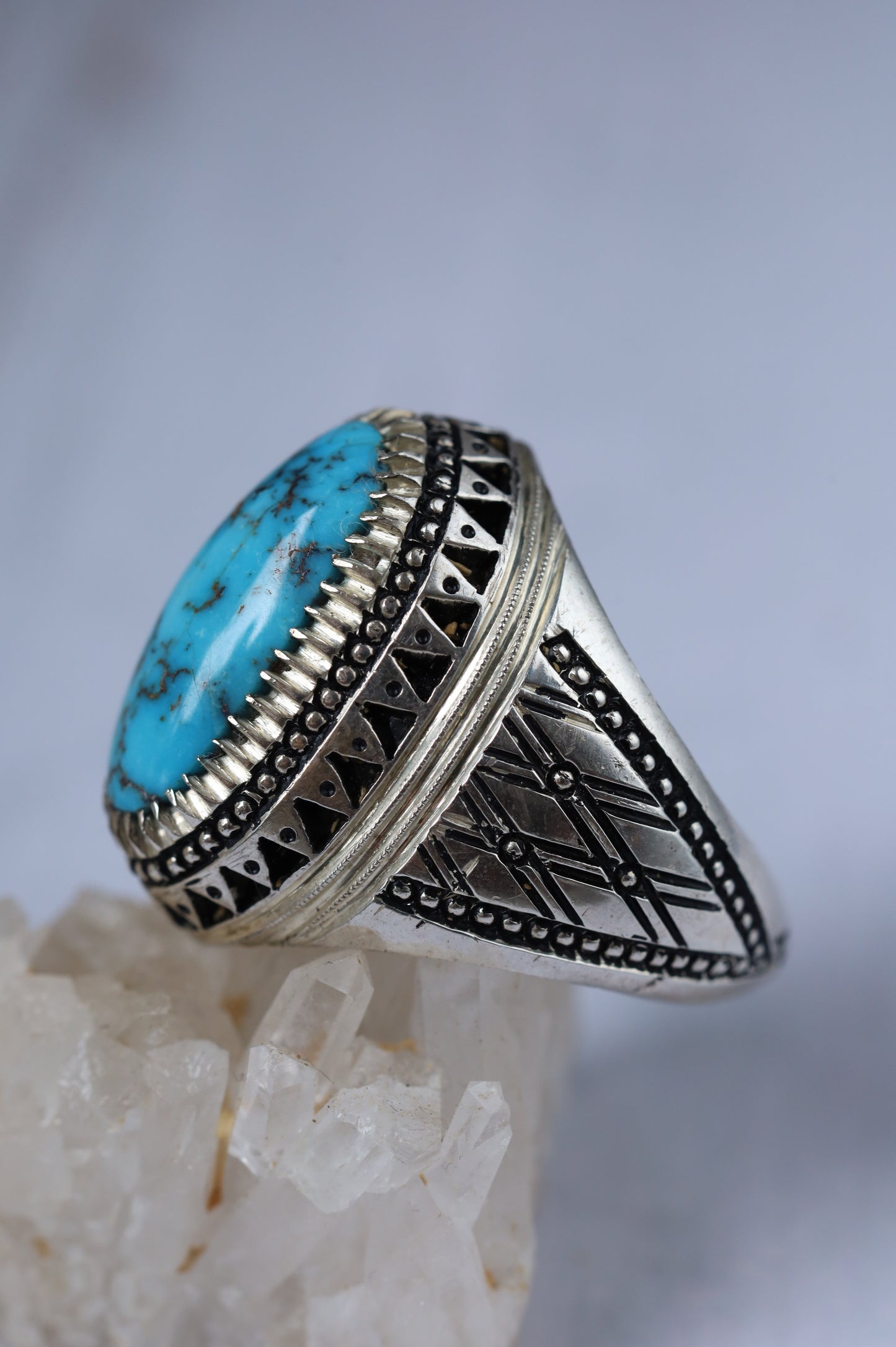 Persian Turquoise Ring – Neyshabur | Long Oval | 925 Silver
