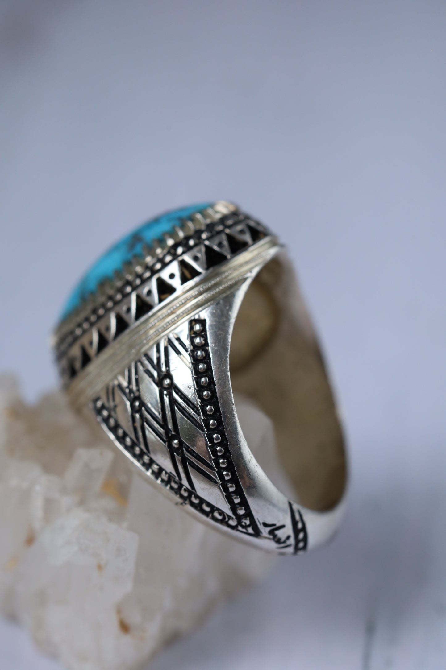 Persian Turquoise Ring – Neyshabur | Long Oval | 925 Silver