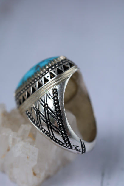 Persian Turquoise Ring – Neyshabur | Long Oval | 925 Silver