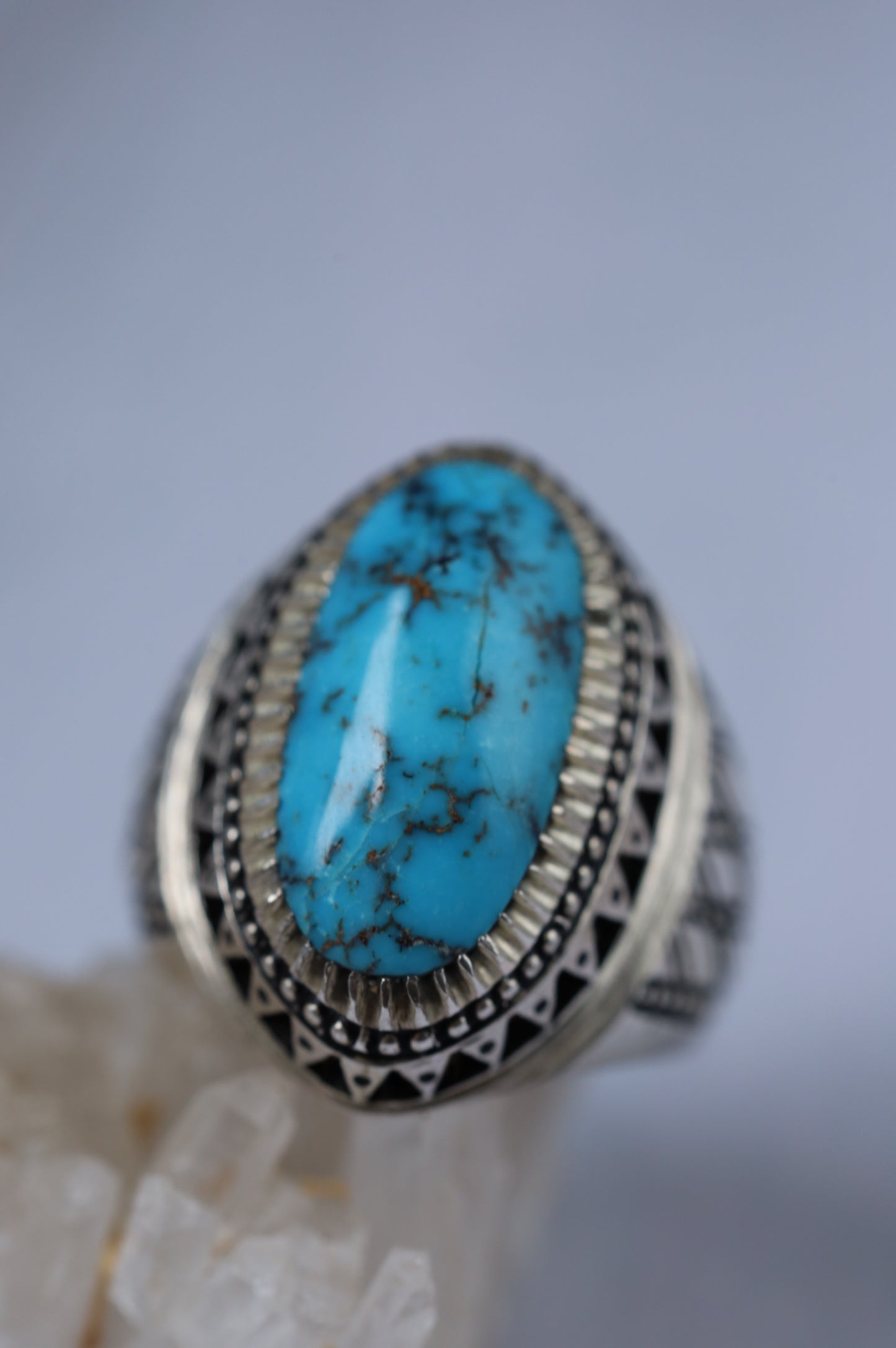 Persian Turquoise Ring – Neyshabur | Long Oval | 925 Silver