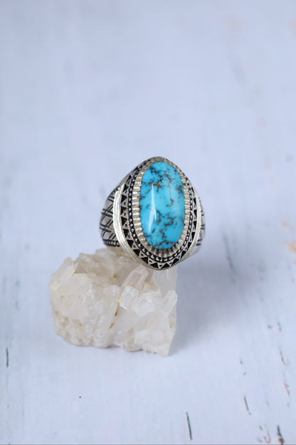 Persian Turquoise Ring – Neyshabur | Long Oval | 925 Silver