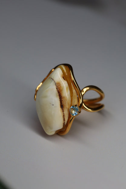 Royal White Amber Ring with Blue Topaz