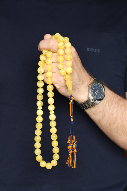Cloudy Smoky Butterscotch Amber Rosary – 54 Beads | Collector’s Statement Piece