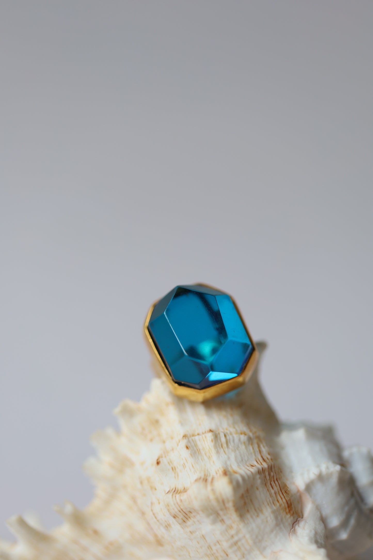 Irregular Blue Amber Ring in Gold Plated Silver