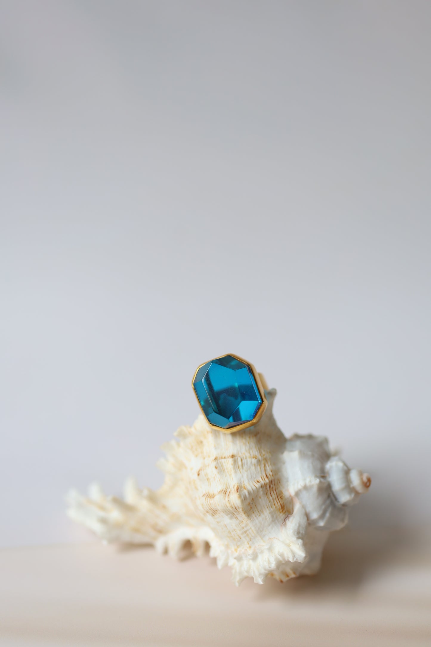 Irregular Blue Amber Ring in Gold Plated Silver