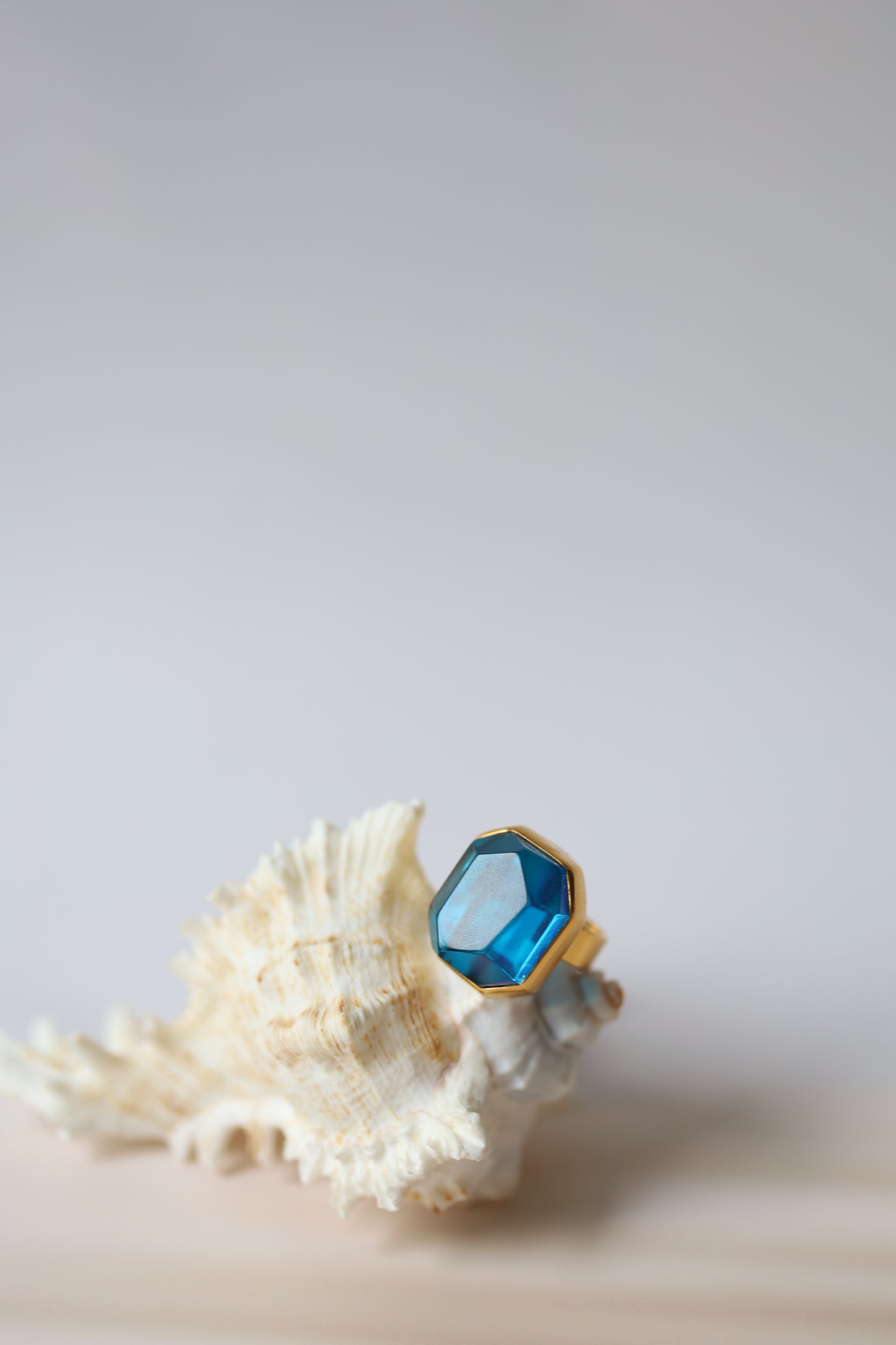 Irregular Blue Amber Ring in Gold Plated Silver